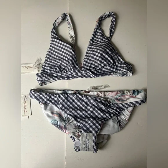 Raisins Reversible Tropical/Gingham Bikini Set Size XL